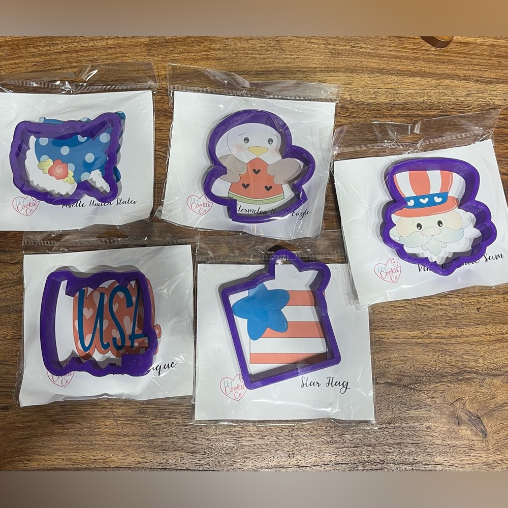 JH Cookie Co 4th of July cookie cutters - 3D printed